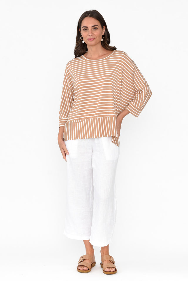 Novalie Beige Stripe Bamboo Top
