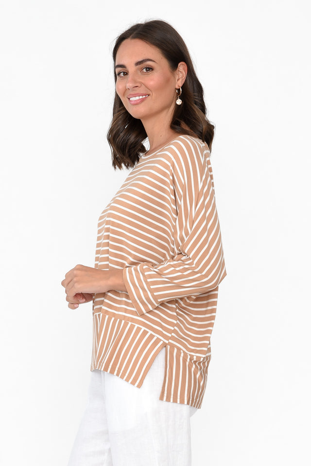 Novalie Beige Stripe Bamboo Top