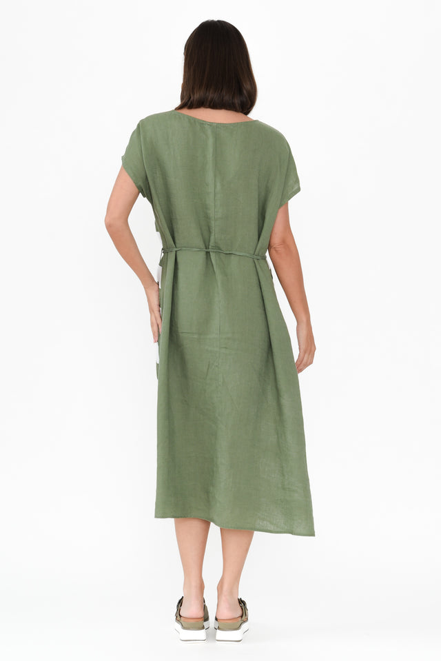 Nunez Khaki Stripe Linen Blend Dress,Brunette model,alt text|model:MJ image 6
