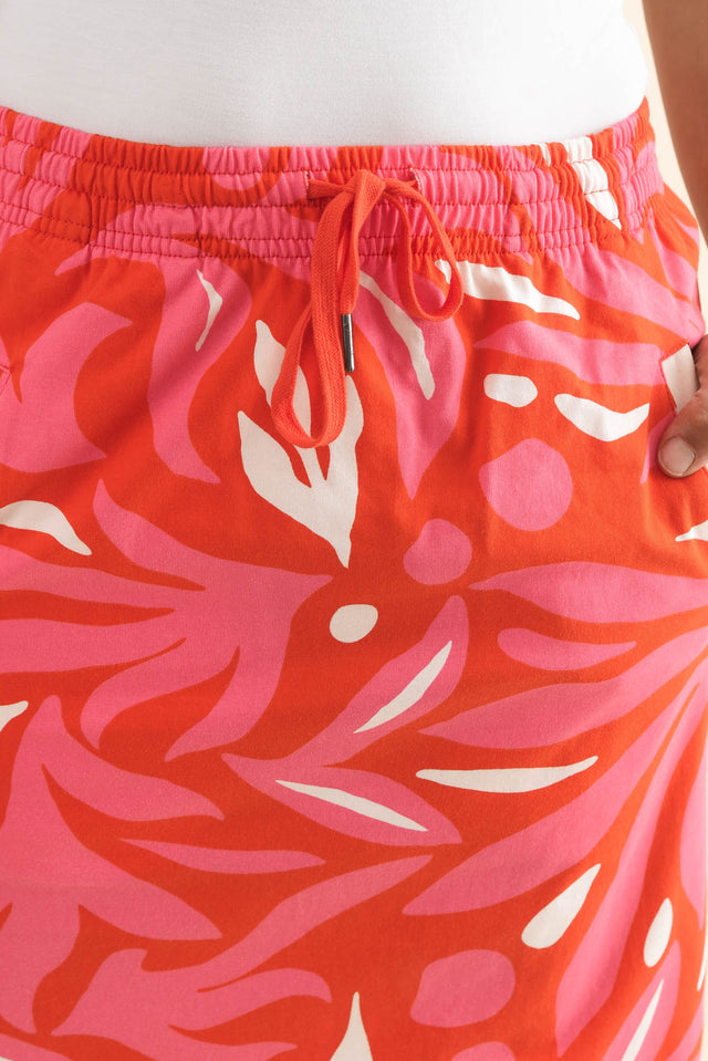 Oceana Orange Abstract Cotton Skirt,Detail,Brunette model,alt text|model:Cara image 5