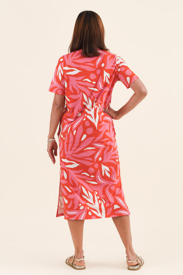 Oceana Orange Abstract Cotton Tee Dress,Back,Brunette model,alt text|model:Cara image 4