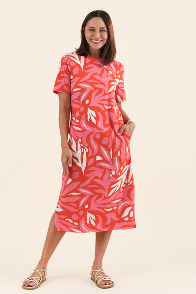 Oceana Orange Abstract Cotton Tee Dress