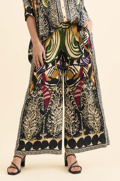 Odia Green Mosaic Wide Leg Pants