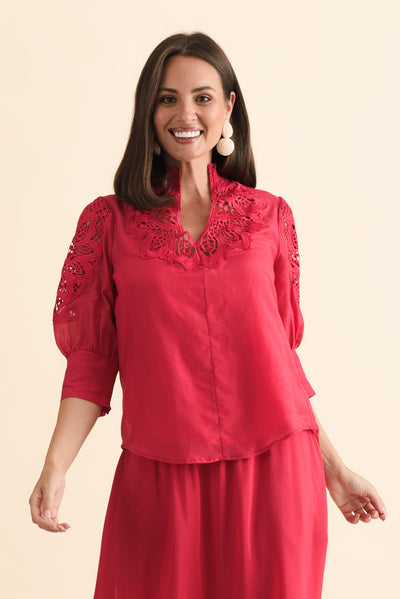 Oleander Ruby Cotton Silk Blouse