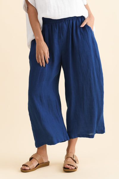 Olga Cobalt Linen Wide Leg Pants