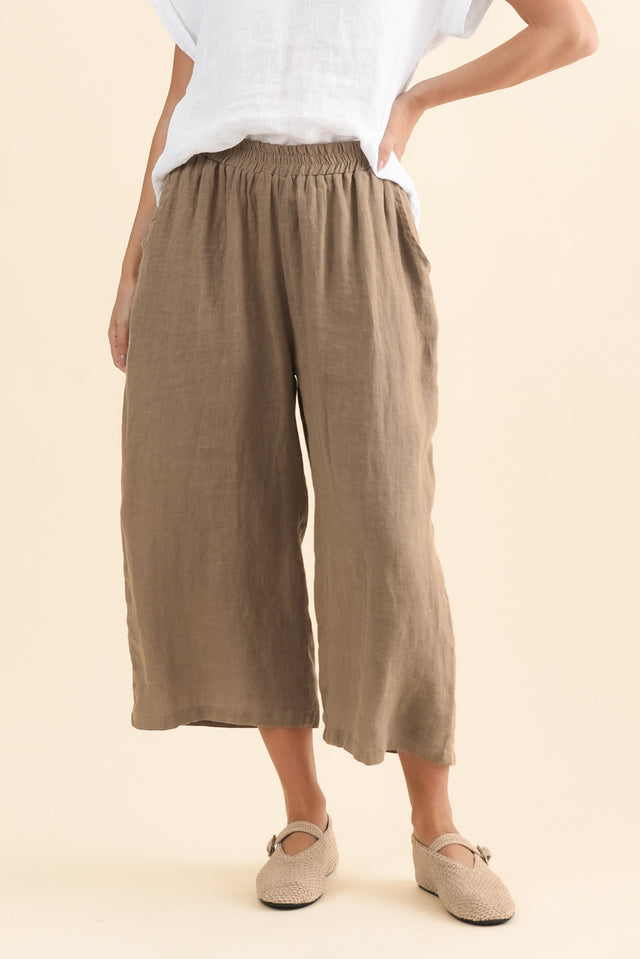 Olga Mocha Linen Wide Leg Pants