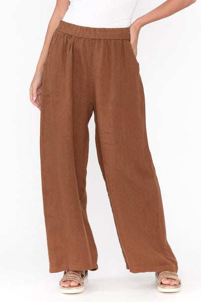 Olina Mocha Linen Wide Leg Pants