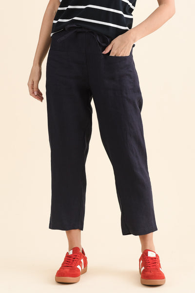 Oman Navy Linen Drawstring Pants