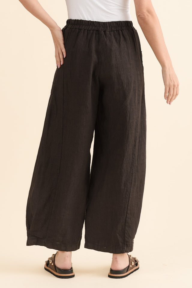 Ona Chocolate Linen Barrel Pants,Back,Brunette model,alt text|model:MJ image 4
