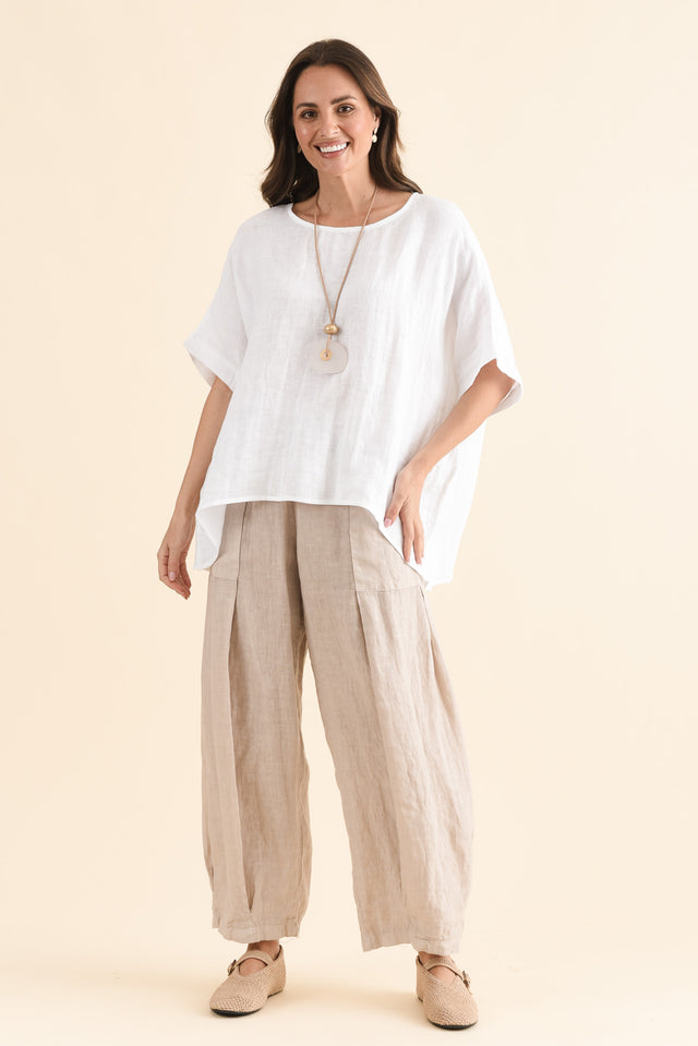 Ona Natural Linen Barrel Pants,Full Body,Brunette model,alt text|model:MJ image 6