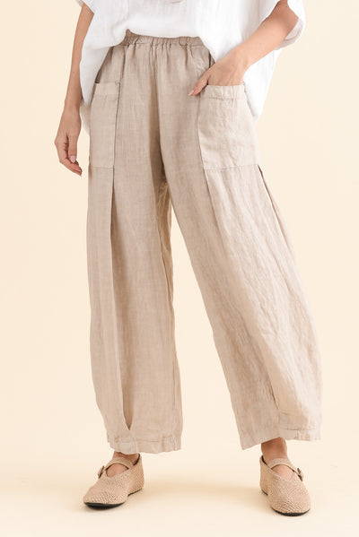 Ona Natural Linen Barrel Pants