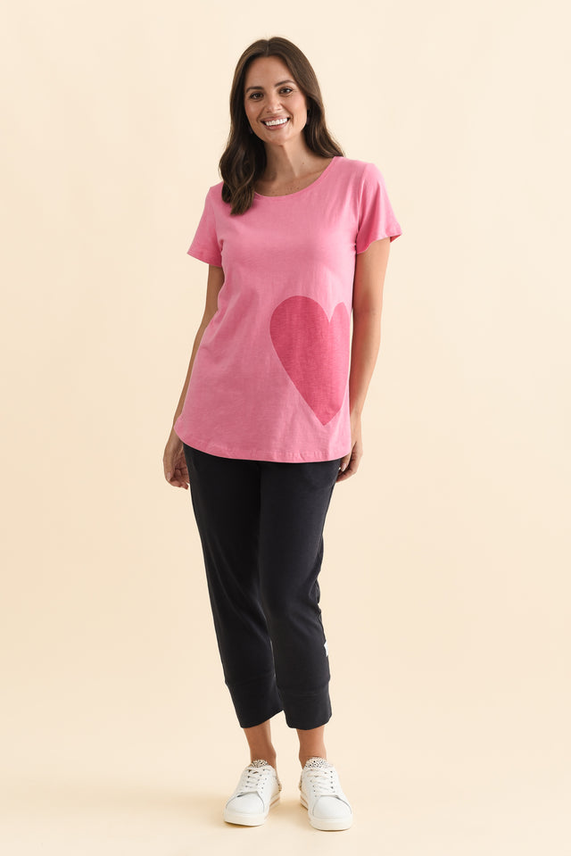 One Heart Blush Pink Cotton Tee,Brunette model,alt text|model:MJ image 7