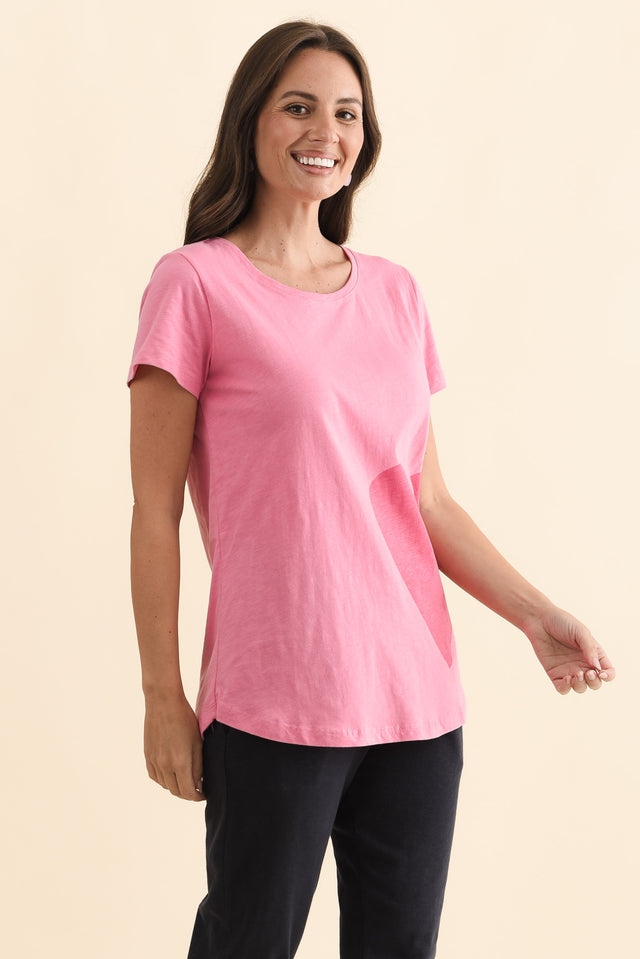 One Heart Blush Pink Cotton Tee,Brunette model,alt text|model:MJ image 4