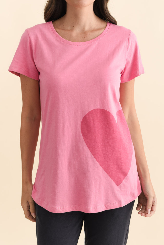 One Heart Blush Pink Cotton Tee,Brunette model,alt text|model:MJ image 6