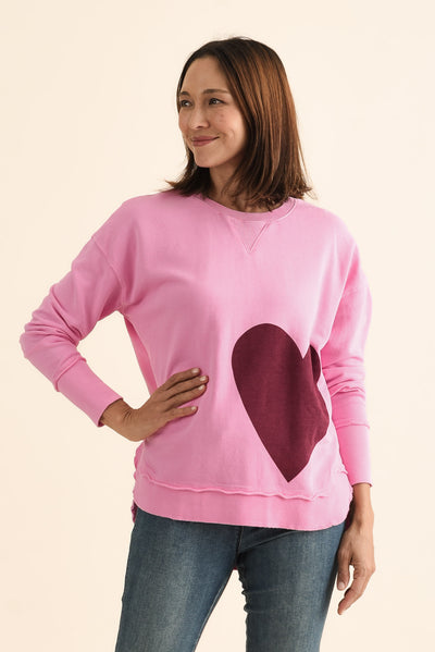 One Heart Pink Cotton Crewneck Sweatshirt
