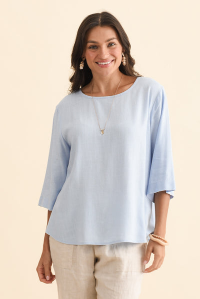 Ophelia Light Blue Scoop Neck Top