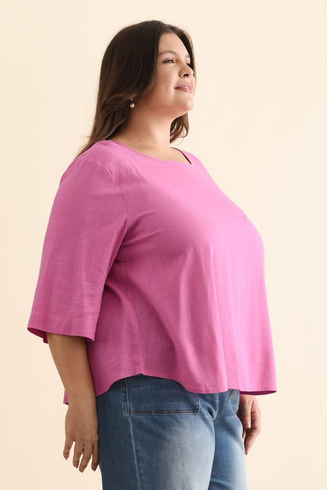 Ophelia Pink Scoop Neck Top,Brunette model,alt text|model:Gabby image 11