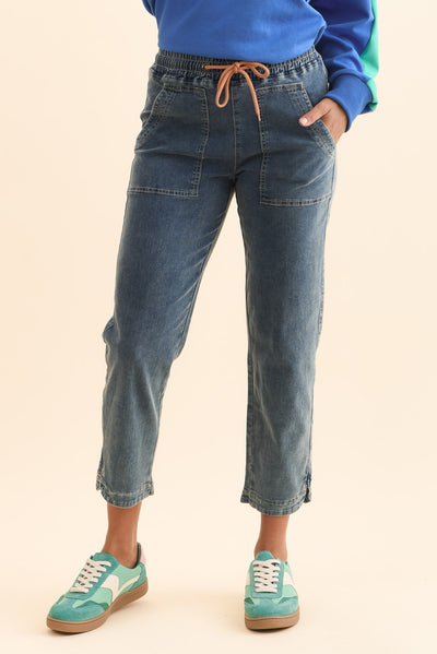 Orbe Dark Blue Denim Drawstring Jeans