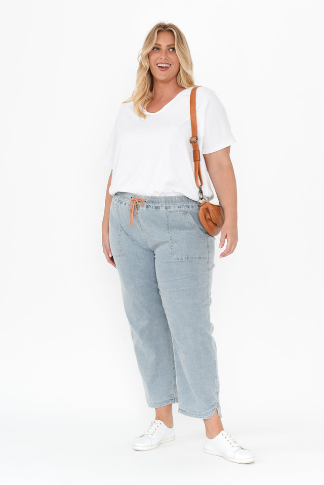 Orbe Light Blue Denim Drawstring Jeans,Blonde model,alt text|model:Caitlin image 10