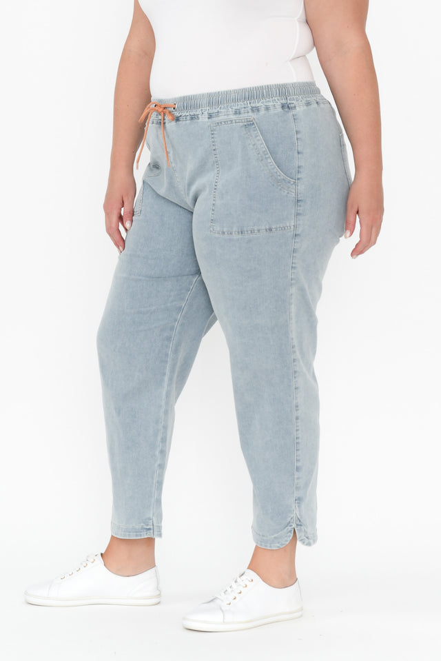 Orbe Light Blue Denim Drawstring Jeans,Blonde model,alt text|model:Caitlin image 11