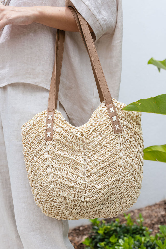 Oriana Natural Straw Shoulder Bag