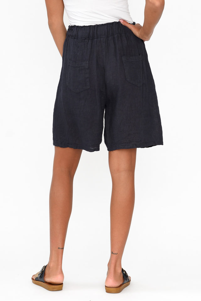 Oriane Navy Zip Linen Shorts