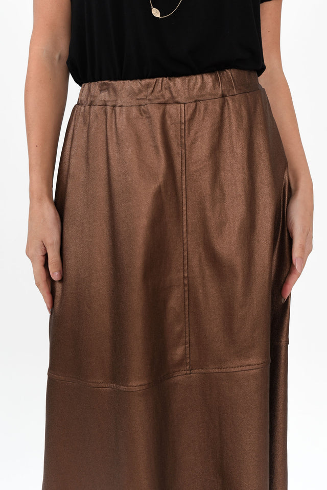 Oriel Bronze Faux Leather Midi Skirt