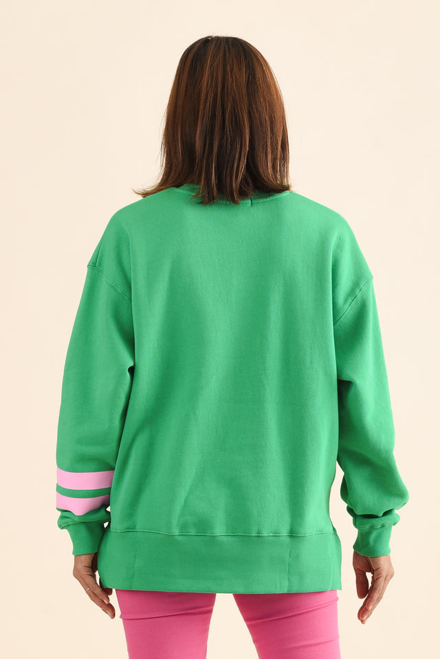 Origin Green Cotton Crewneck Sweatshirt,Back,Brunette model,alt text|model:Cara image 4