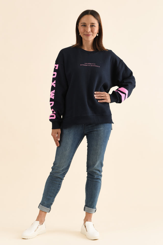 Origin Navy Cotton Crewneck Sweatshirt,Full Body,Brunette model,alt text|model:Cara image 6