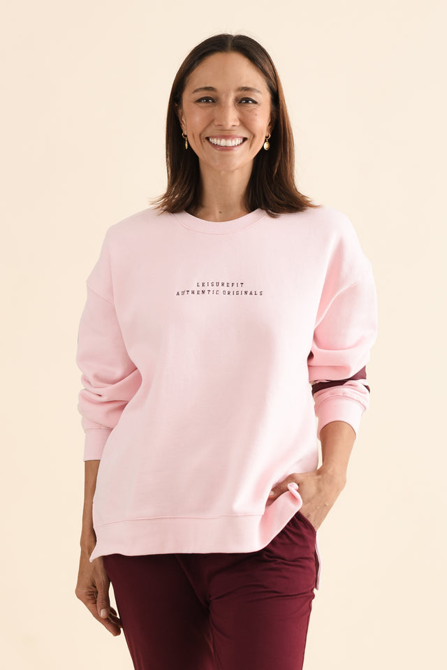 Origin Pink Cotton Crewneck Sweatshirt,Front,Brunette model,alt text|model:Cara