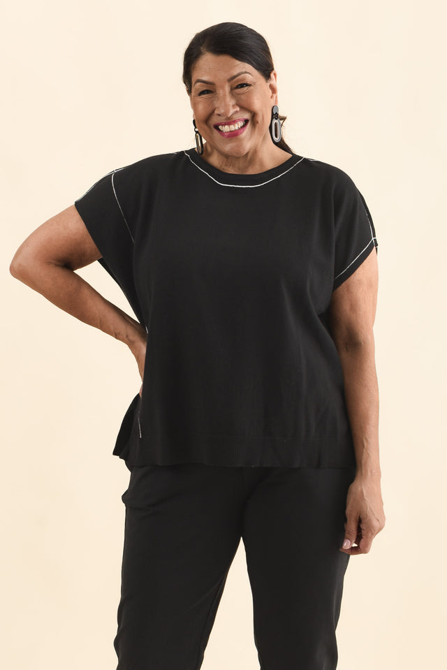 Orla Black Cotton Blend Knit Top,Brunette model,alt text|model:Pilita image 8
