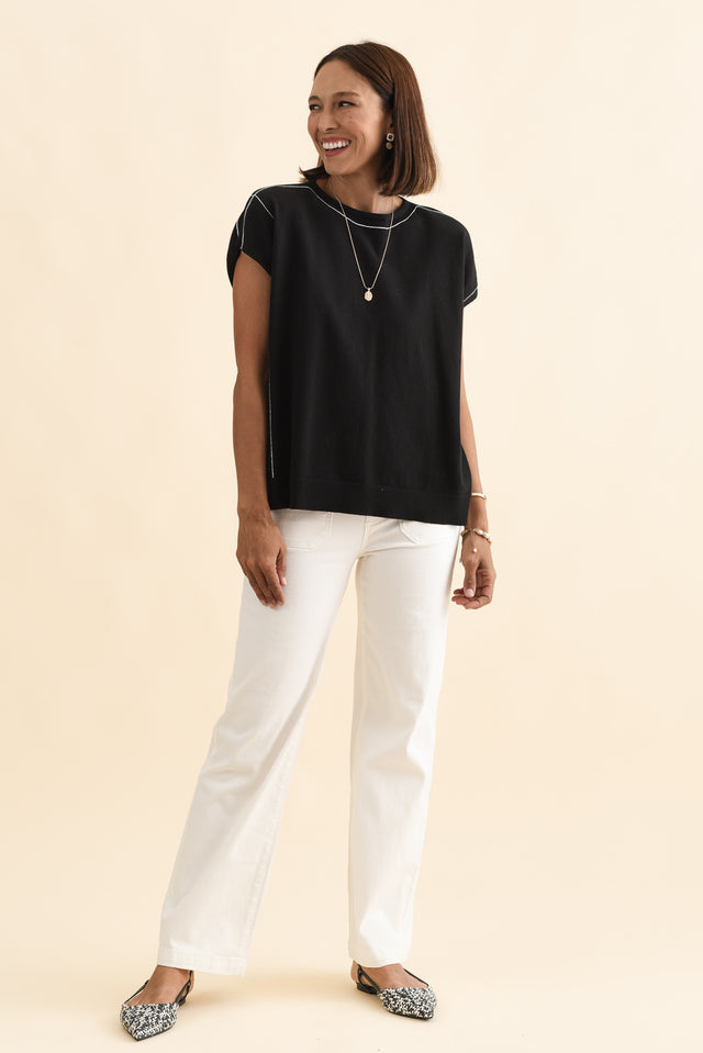Orla Black Cotton Blend Knit Top,Brunette model,alt text|model:Cara image 7