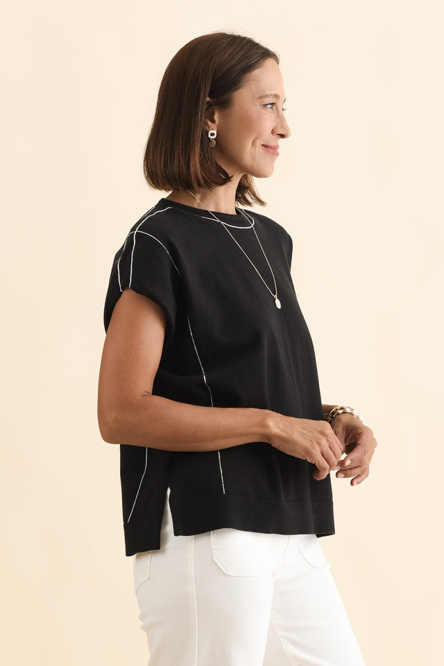 Orla Black Cotton Blend Knit Top,Brunette model,alt text|model:Cara image 4