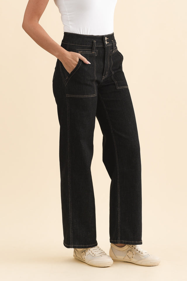 Orwell Black Straight Leg Jeans,Brunette model,alt text|model:MJ image 4
