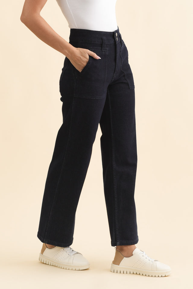 Orwell Dark Blue Straight Leg Jeans,Brunette model,alt text|model:MJ image 5