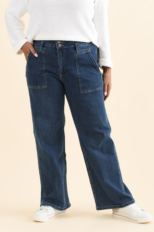Orwell Mid Blue Straight Leg Jeans,Brunette model,alt text|model:Pilita image 8