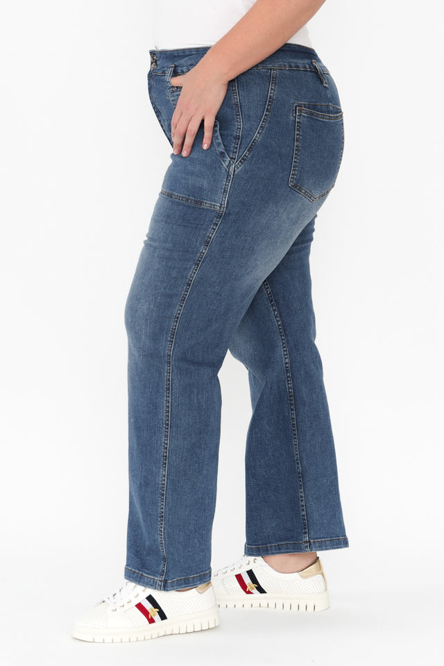 Orwell Mid Blue Straight Leg Jeans,Blonde model,alt text|model:Caitlin image 14