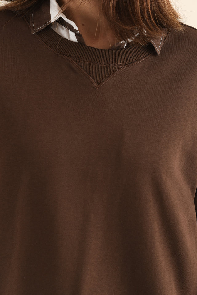 Osbourne Chocolate Cotton Sweatshirt,Detail,Brunette model,alt text|model:Cara image 5