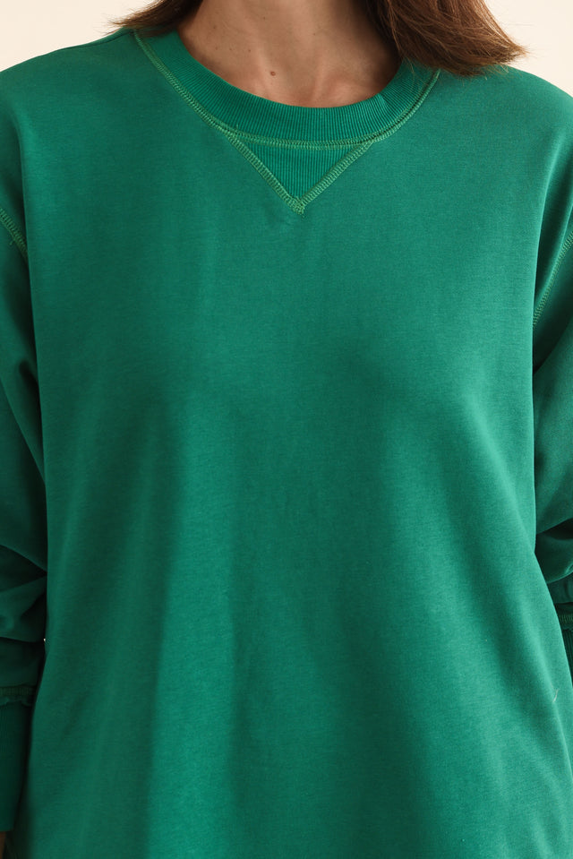 Osbourne Dark Green Cotton Sweatshirt,Detail,Brunette model,alt text|model:Cara image 5