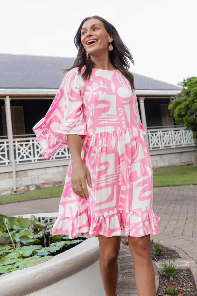 Osmund Pink Abstract Frill Dress image 2