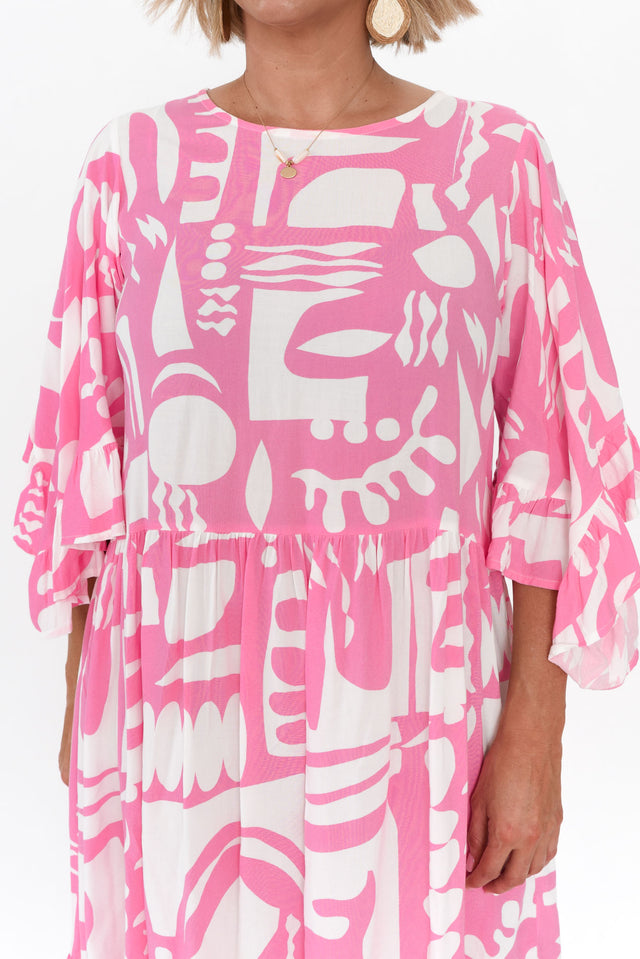 Osmund Pink Abstract Frill Dress image 6