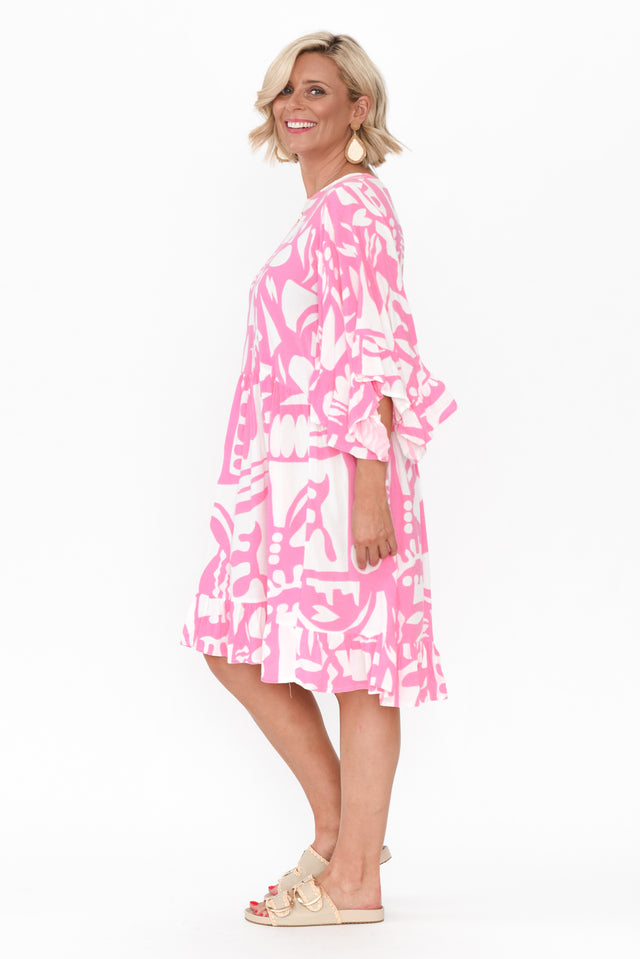 Osmund Pink Abstract Frill Dress image 4