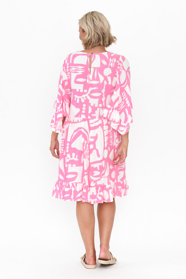 Osmund Pink Abstract Frill Dress image 5