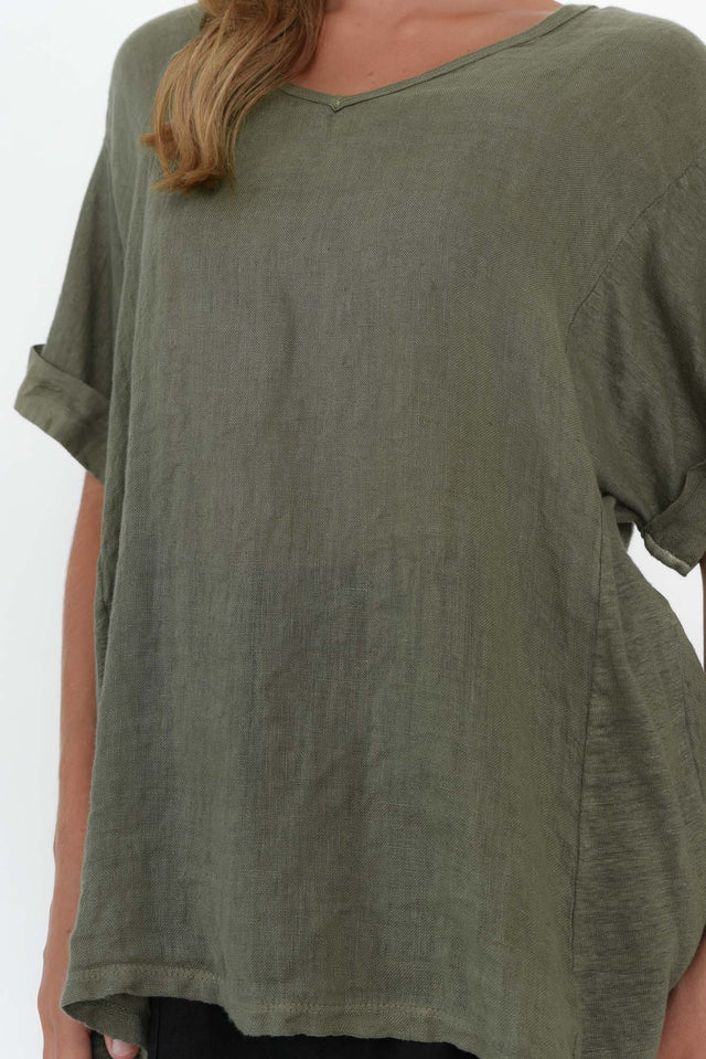 Oversized Anna Khaki Linen Tee