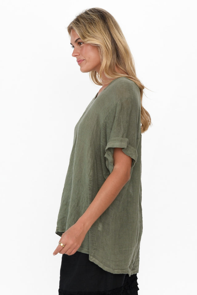 Oversized Anna Khaki Linen Tee