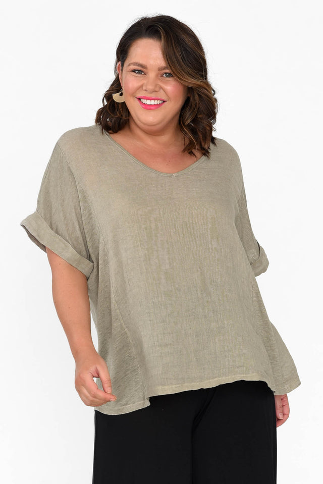 plus-size,curve-tops,plus-size-sleeved-tops,plus-size-linen-tops alt text|model:Stacey;wearing:One Size