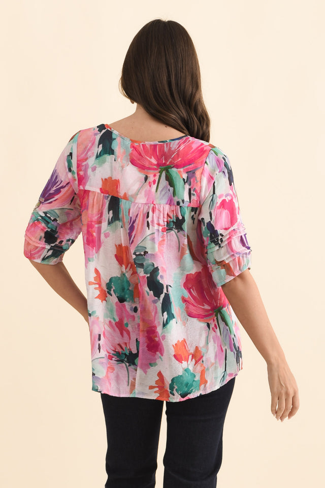 Paden Pink Floral Button Top,Brunette model,alt text|model:MJ image 5