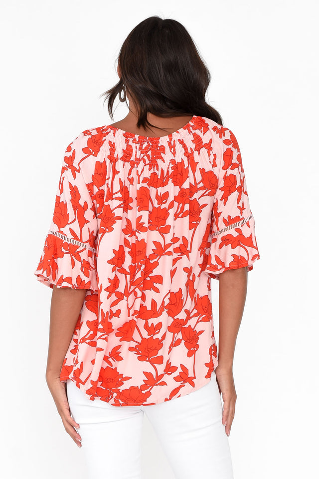 Paden Red Blossom Shirred Top