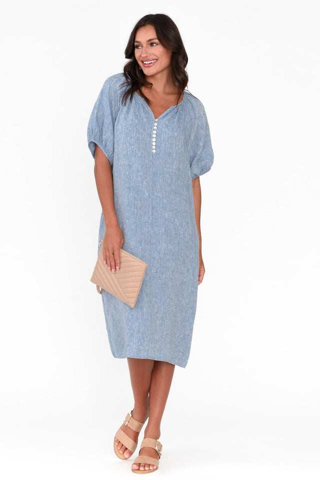 Padma Blue Linen Tie Dress