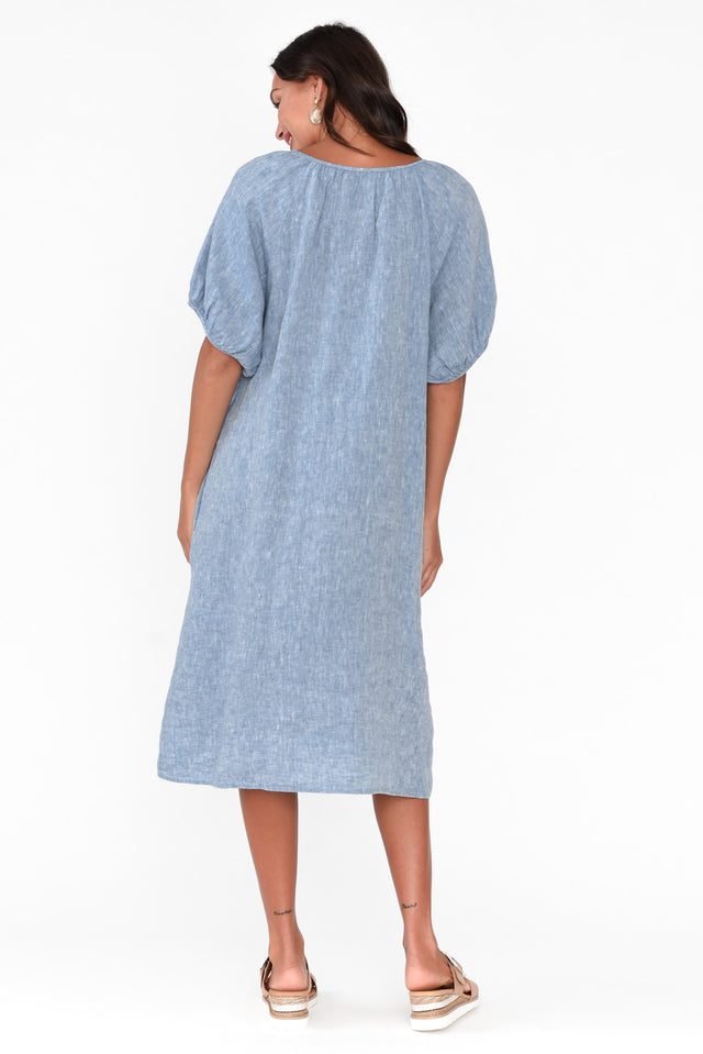 Padma Blue Linen Tie Dress